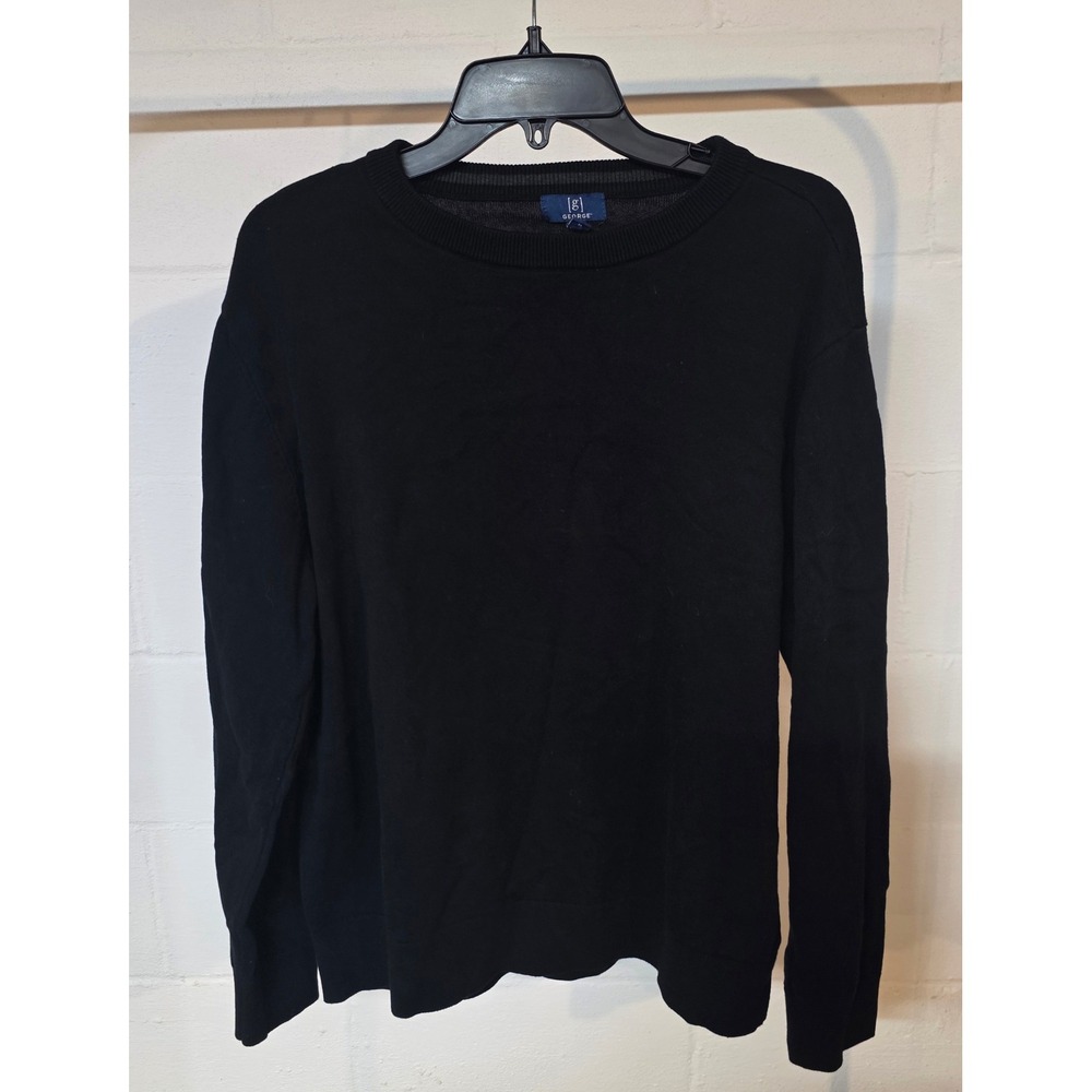 George Mens XL Black Crew Neck Cotton Blend Fine Knit Pullover Sweater